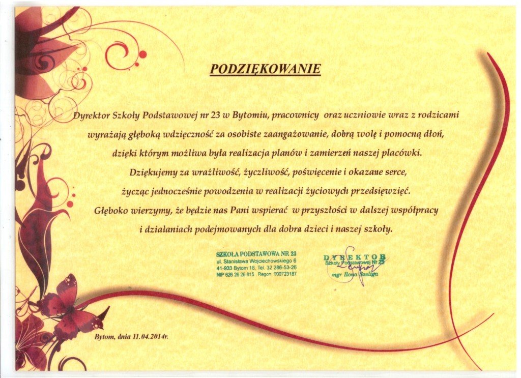 SP 23 podziękowanie